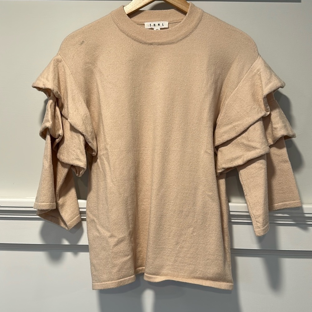 THML Cream Ruffle Sleeve Sweater